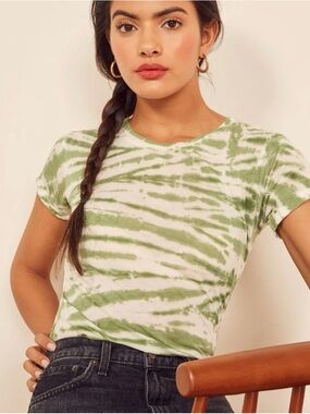 REFORMATION Alex Slim Green and White Pistachio Stripe Tie-Dye Size Small